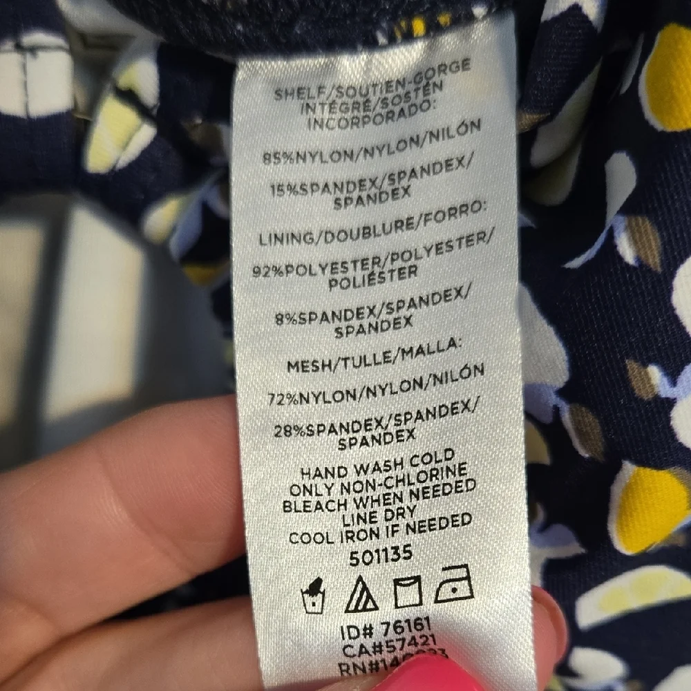 LOFT Beach Navy and Yellow Fruit‎ Pattern Swimsuit